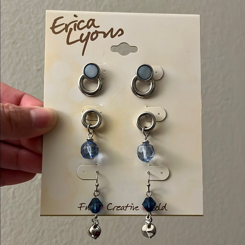Erica Lyons Silver and Blue Earring Set